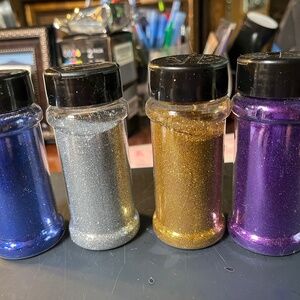 NWOT Four Jars of Glitter - Purple, Gold, Silver and Blue